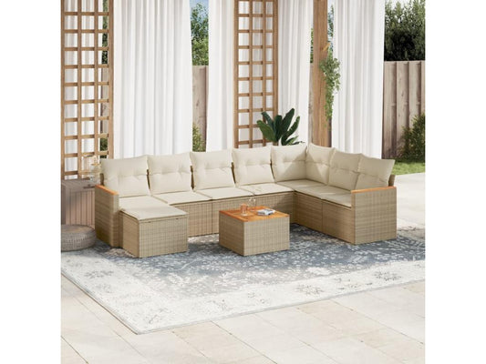 9-piece beige resin wicker garden furniture set with cushions YOIE42797