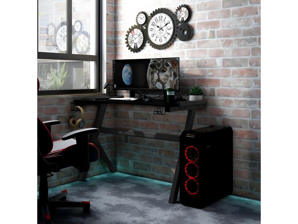 Y-shaped LED gaming desk, black, 110x60x75 cm, KEMP02828