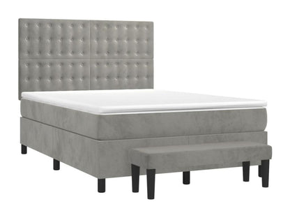 Upholstered bed base and mattress, light grey, 140x190cm, velvet, MXEB58905