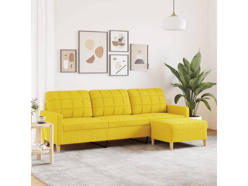 3-seater sofa with footrest, light yellow, 210 cm, fabric, HTDB14710