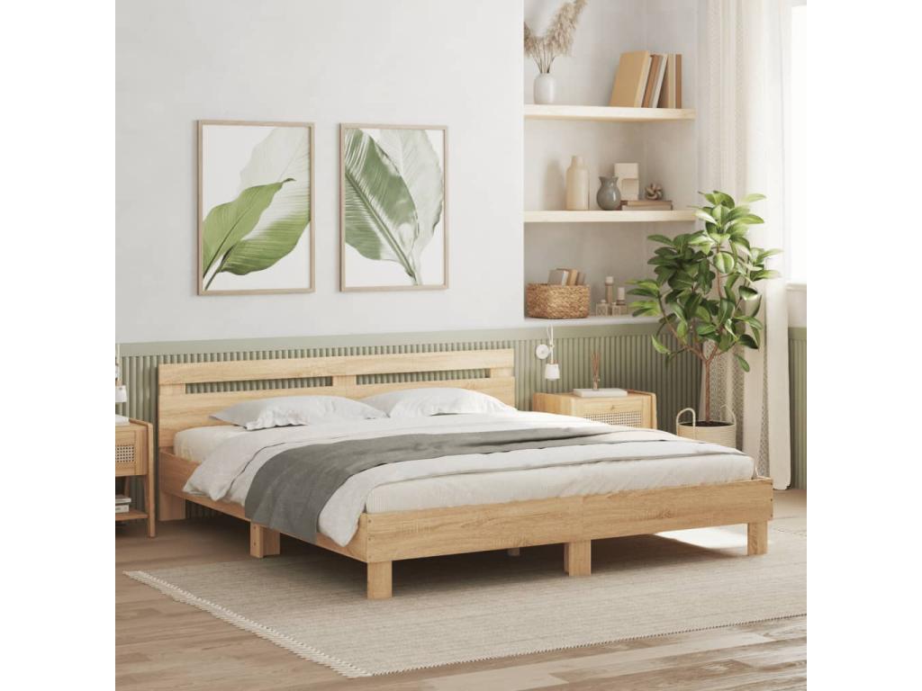 Bed frame with headboard, oak, Boislis, 200x200, SQST94056