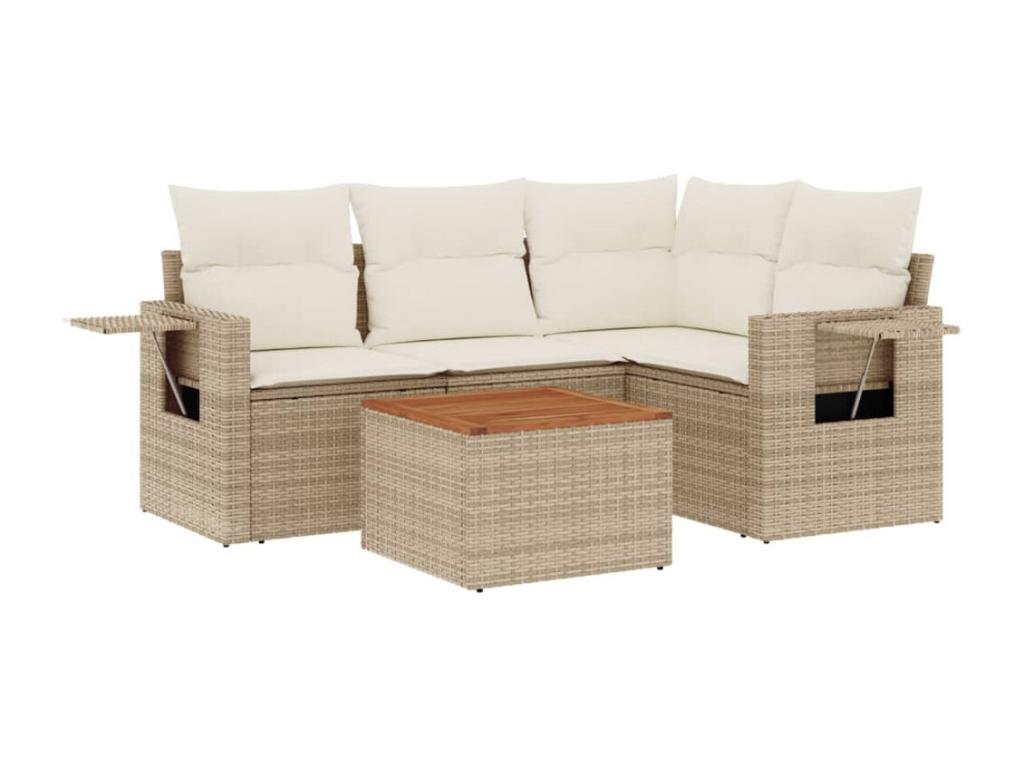 5-piece garden furniture set with cushions, beige woven resin VCKE04285
