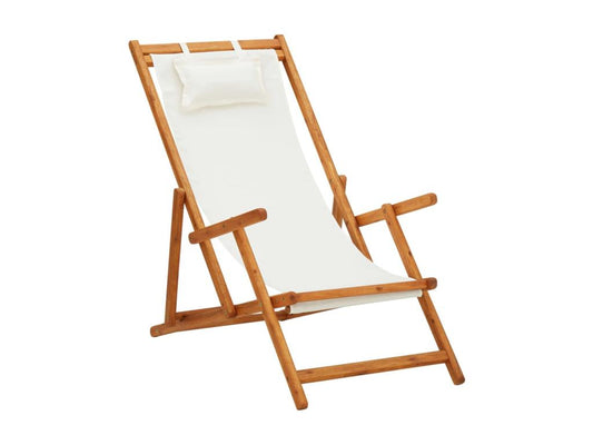 Folding beach chair, solid eucalyptus wood and cream fabric, HYLS30705