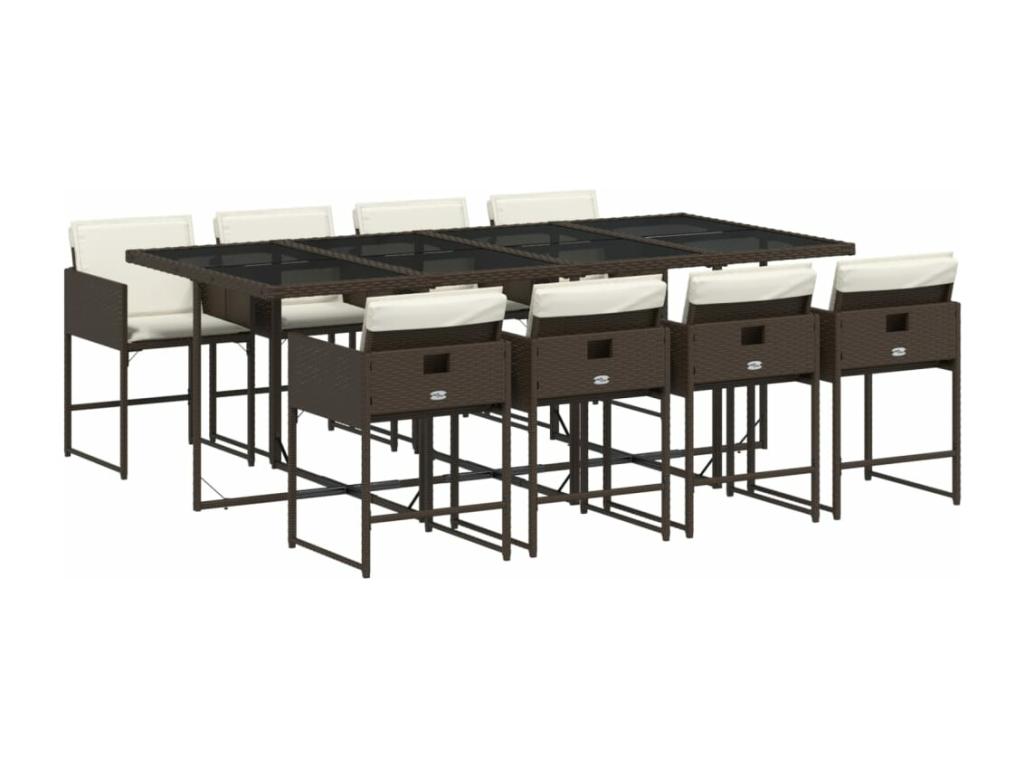 9-piece brown poly rattan garden dining set and cushions SYKO31458
