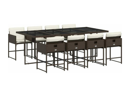 9-piece brown poly rattan garden dining set and cushions SYKO31458