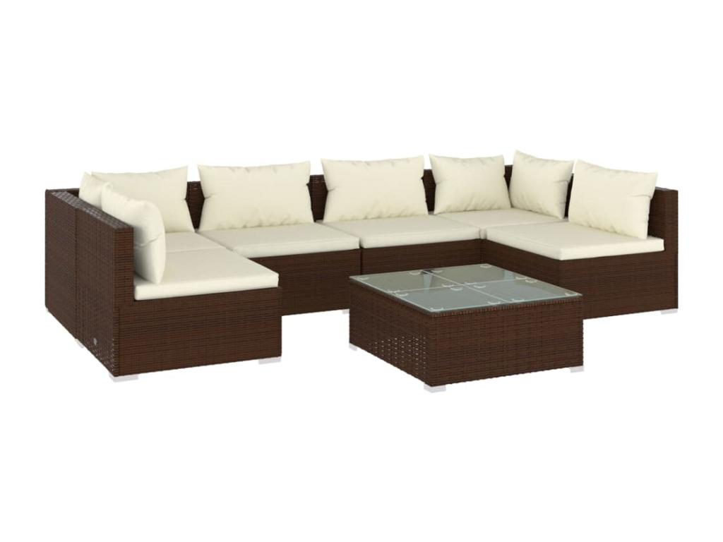 7-piece garden furniture set with cushions, brown woven resin, OBEI22501