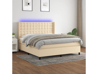 Ventoriq bed base with mattress and LED lighting, Cream, 160x200 cm, Fabric KDXO85068
