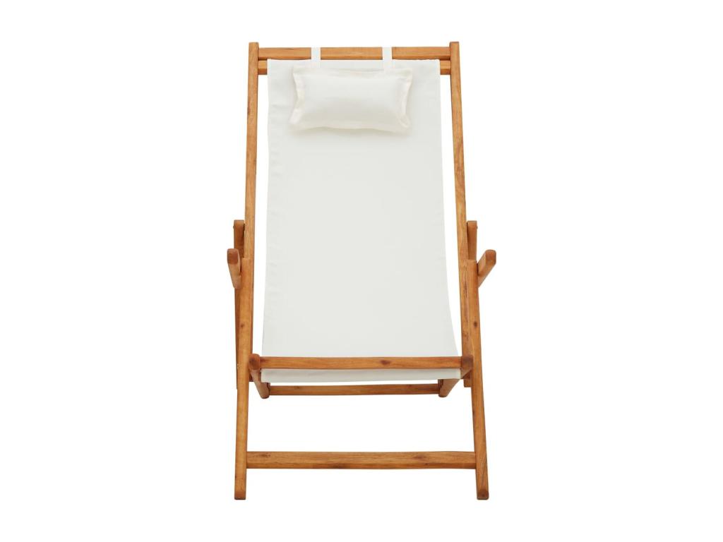 Folding beach chair, solid eucalyptus wood and cream fabric, HYLS30705