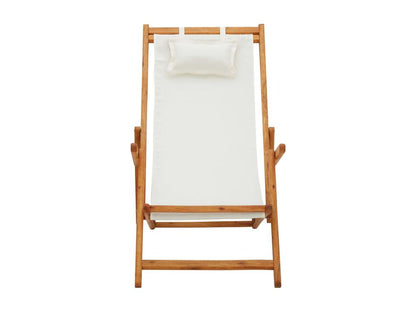 Folding beach chair, solid eucalyptus wood and cream fabric, HYLS30705