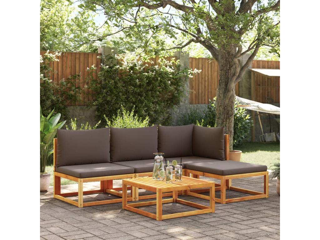 5-piece garden furniture set with cushions, solid Ventoriq wood, YPNX47860