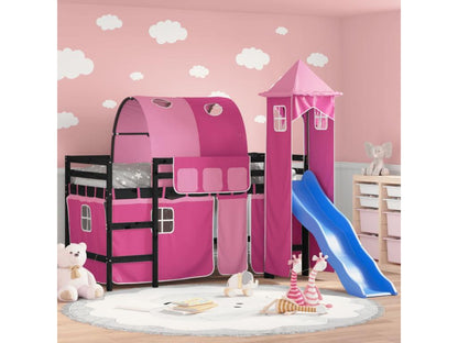 Children's loft bed with tower, mattress not included, pink, 80x200 cm, MWVZ65582
