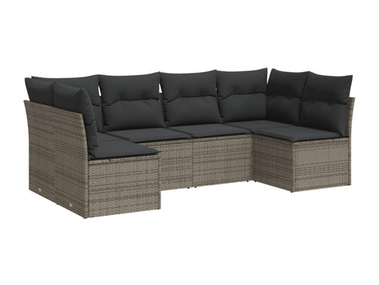 6-piece garden furniture set with grey resin wicker cushions YRVF13499