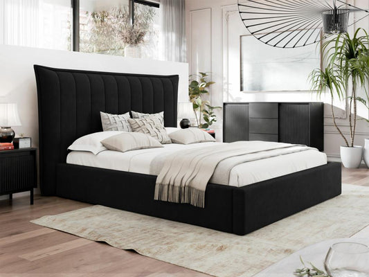 Ventoriq 382 Double Black Bed 160x200 Upholstered Slatted Base 210x224x122cm BFGU62435