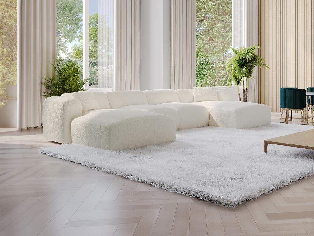 Ventoriq IMEZ62099 Large Panoramic Corner Sofa in White Bouclé Fabric