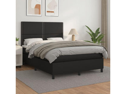 Upholstered bed base with mattress, black, 140x190 cm, faux leather, JVEZ46402
