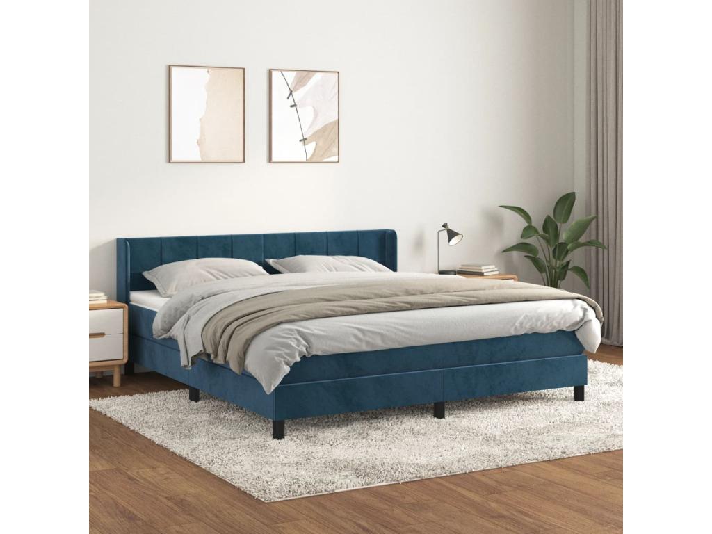 Upholstered bed base and mattress, Dark Blue, 160x200cm, Velvet, NDHB70232