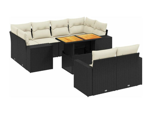11-piece garden furniture set with cushions, black woven resin RNTP40499