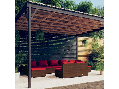 9-piece garden furniture set with cushions, brown woven resin, OPKA13850