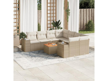 Garden furniture set with cushions, 9 pieces, beige woven resin, GRHM93324