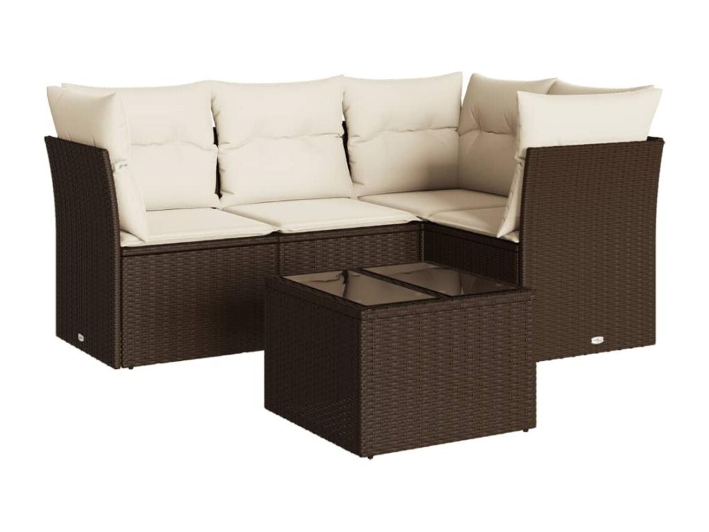 Garden furniture set with cushions, 5 pieces, brown woven resin, LQTA18352