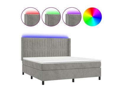 Upholstered bed base with mattress and LED light, light grey, 160x200 cm, velvet, ACRM10466