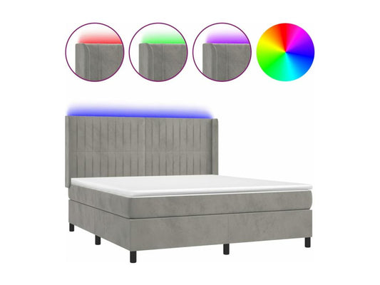 Upholstered bed base with mattress and LED light, light grey, 160x200 cm, velvet, ACRM10466