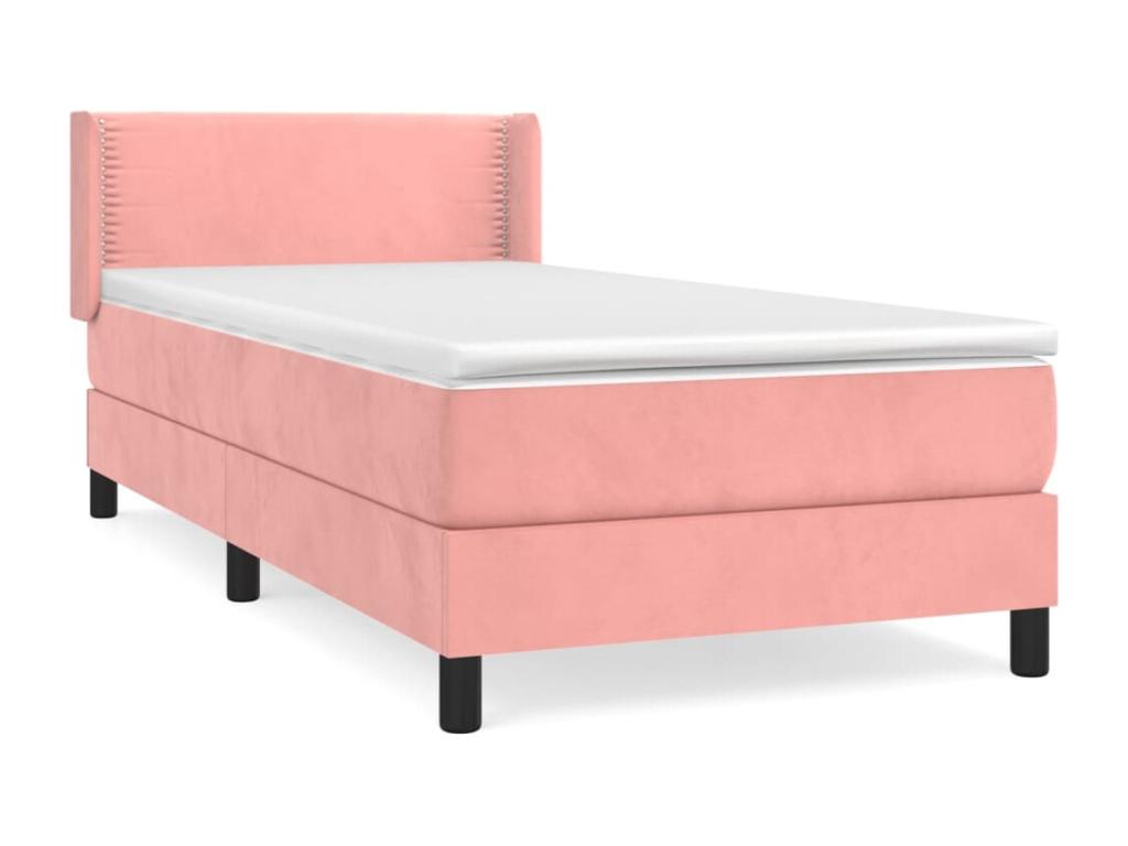 Upholstered bed base with mattress, Pink, 100x200 cm, Velvet, XLRY46771