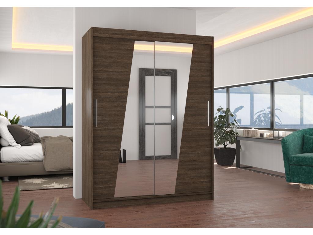 Lumenao 150cm MNIY64777 2-Door Sliding Wardrobe in Brown Wood with Diagonal Mirrors