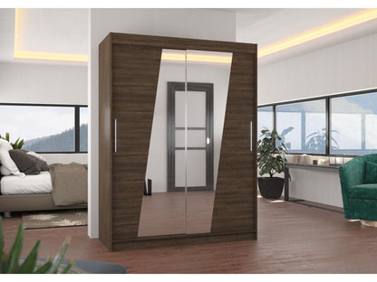 Lumenao 150cm MNIY64777 2-Door Sliding Wardrobe in Brown Wood with Diagonal Mirrors
