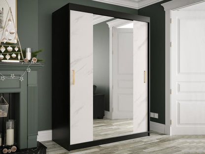 Ventoriq 254 Wardrobe, Matte Black - White Marble, 200x150x62cm, Sliding Wardrobe Doors, OWJH34343