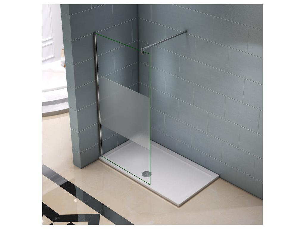 Walk-in shower screen 100x200cm with 140cm fixing bar, 8mm square glass, frosted central strip WXWZ51146