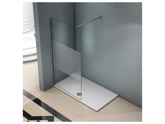 Walk-in shower screen 100x200cm with 140cm fixing bar, 8mm square glass, frosted central strip WXWZ51146
