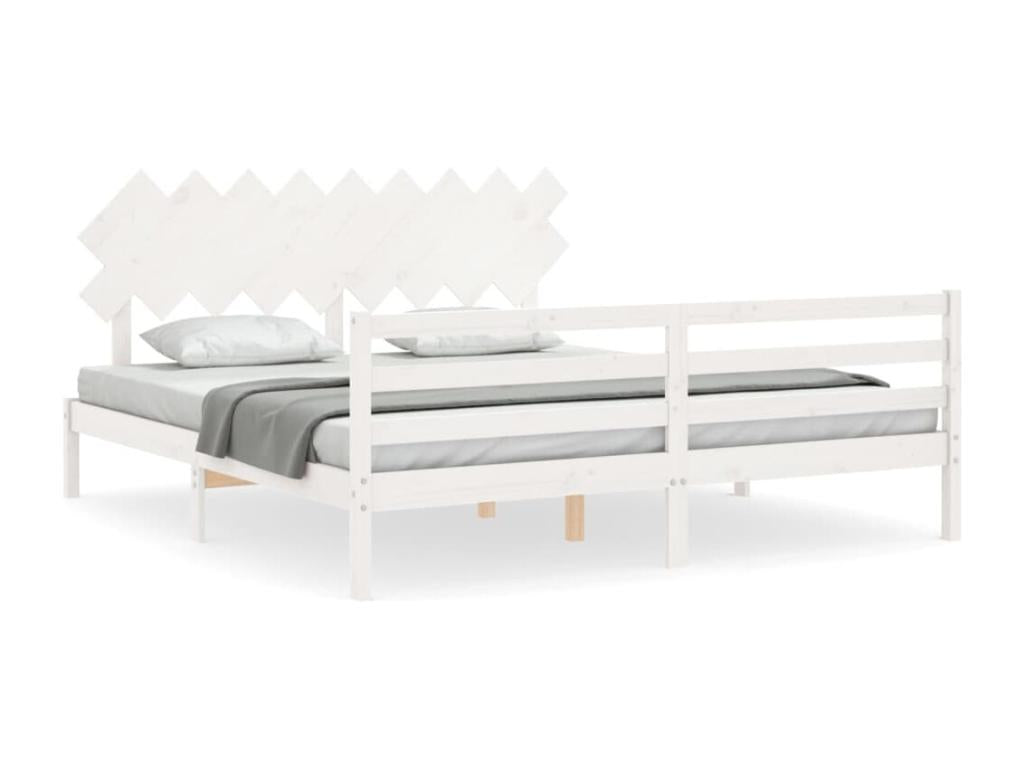Super Ventoriq Size White Bed Frame with Headboard, Solid Wood LWOD10073