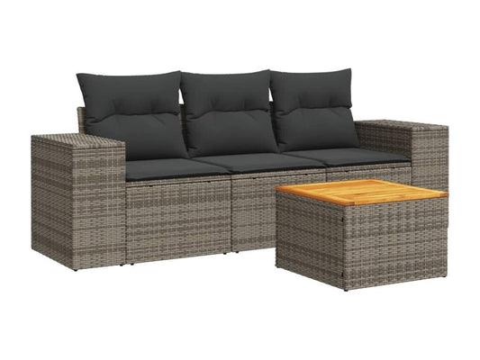 4-piece garden furniture set with grey resin wicker cushions RJHV85981