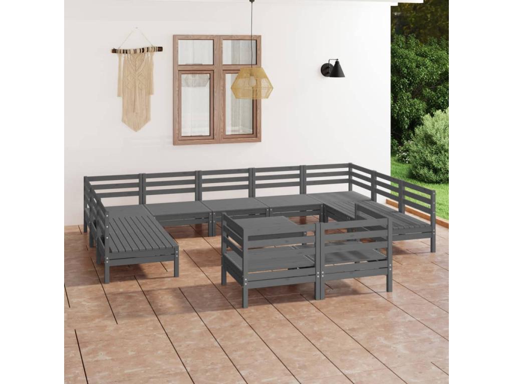 12-piece garden furniture set, Grey, Solid Pine Wood EWYQ49360