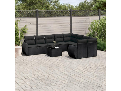10-piece garden furniture set with cushions, black woven resin TOZD10102