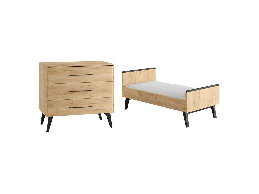 Convertible bed 70x140 and 3-drawer chest Retro Wood XPTT73338