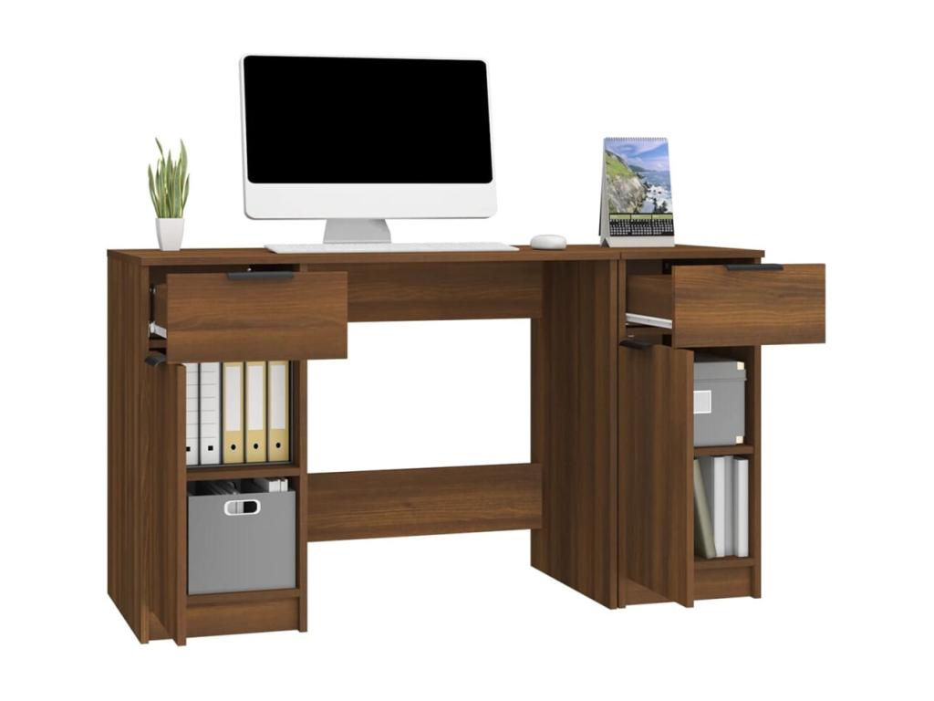 Desk with side cabinet, brown oak, engineered wood XINQ46025