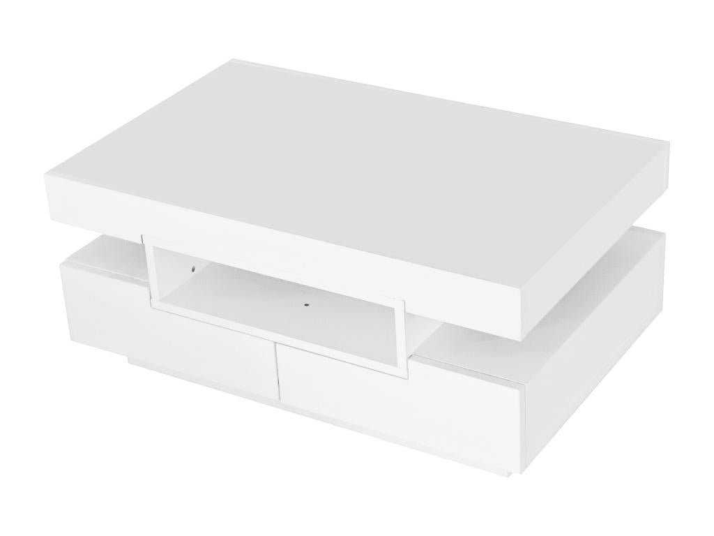 Coffee table with glossy finish and LED lighting, 4 drawers at the front and back, large storage space, 80x50x36cm, white QDXY48640