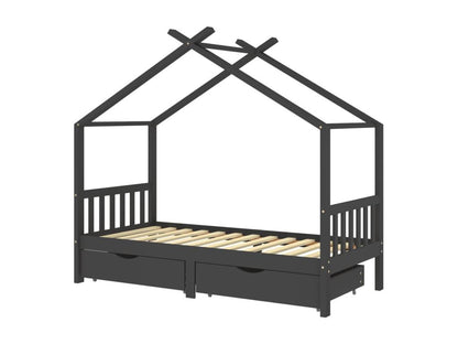 Children's bed frame with drawers, dark grey pine, 90x200 cm, FJOV57842