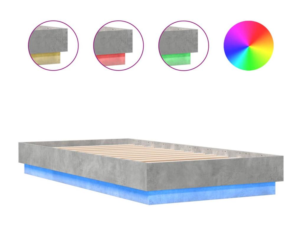 Bed frame without mattress with LED vents, concrete grey, 75x190cm SYOL48506