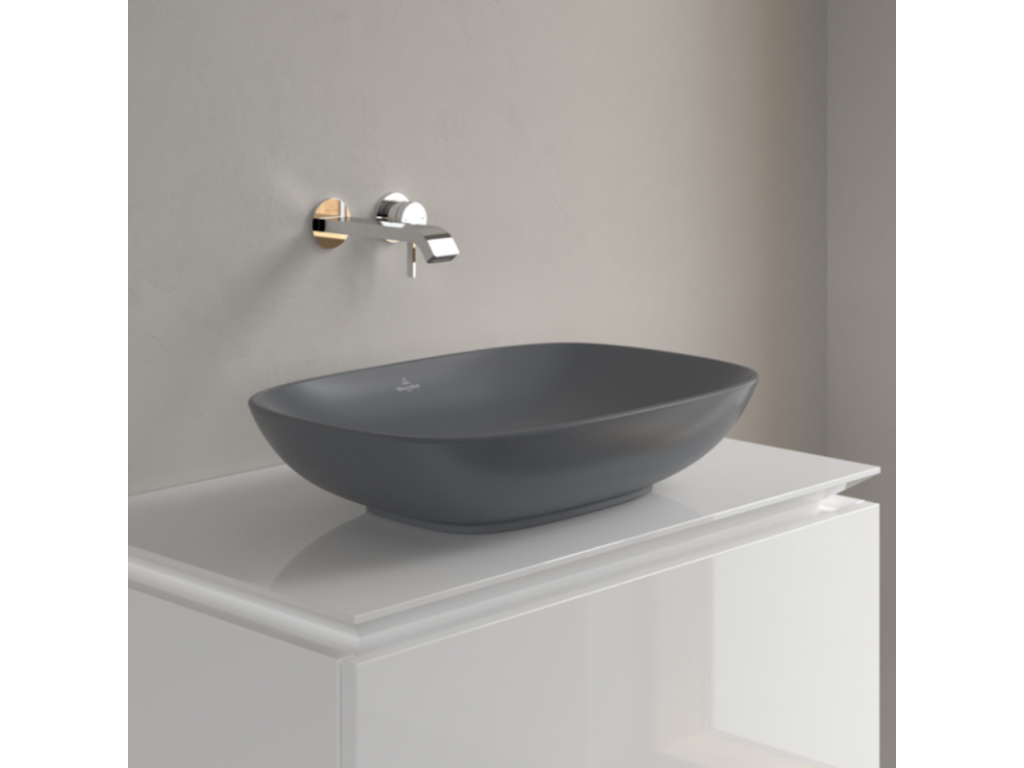 Ventoriq ET BOCH Ventoriq and Friends rectangular countertop washbasin, unground finish, 56x38 Graphite CeramicPlus, without overflow, FPVX80975