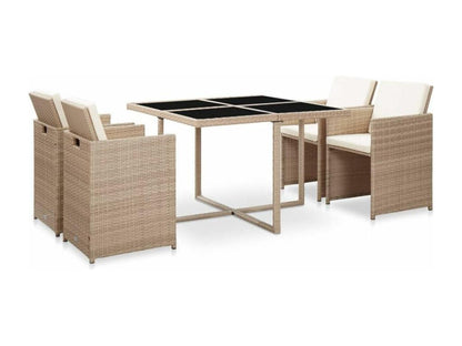 5-piece garden furniture set with cushions, beige wicker resin, 2 IHCS53143