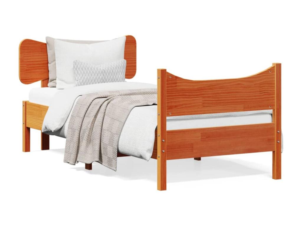 Bed frame without mattress brown wax 75x190 cm solid pine wood EWON97530