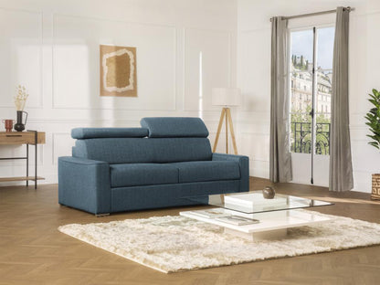 4-seater express convertible sofa in blue fabric - Ventoriq sleeping area 160 cm wide - 14 cm Ventoriq memory foam mattress FZDG39864