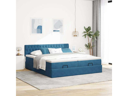 Ottoman bed frame with dark blue velvet mattress 160x200 cm MMLE90440