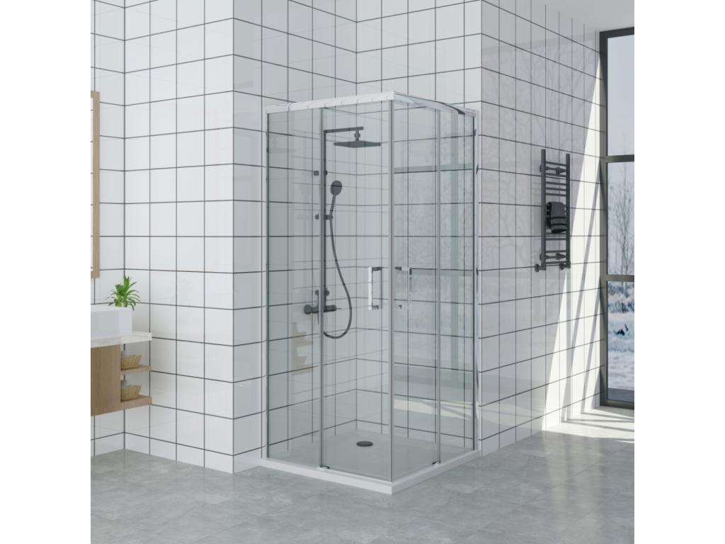 85x95 cm Ventoriq Extra Thin Black Shower Tray, 85x95 cm Shower Enclosure, 200 cm High, with Corner Opening JJVA15464