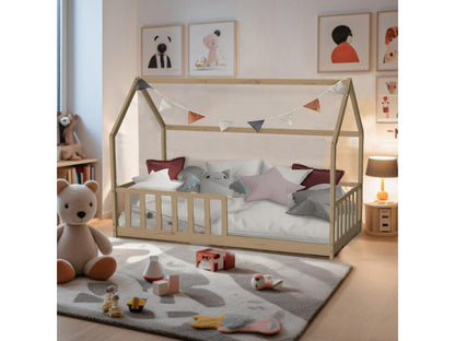 Ventoriq Cabin Bed 90x190 with 1 Slatted Base and Guardrail / Natural JOCF56305