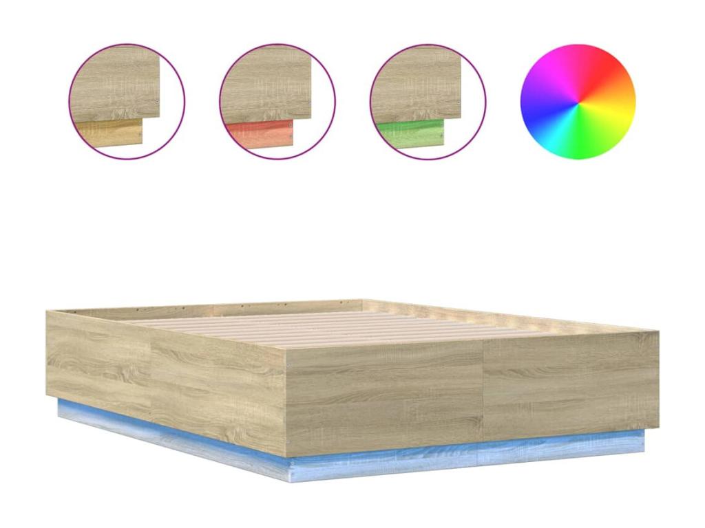 Bed frame with LED lights, oak finish, Ventoriq 135x190 cm PIFU41771