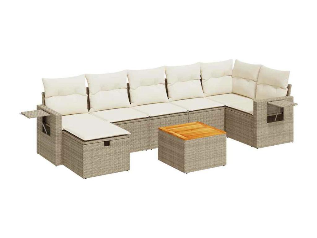 8-piece garden furniture set with cushions, beige woven resin GFFN77843
